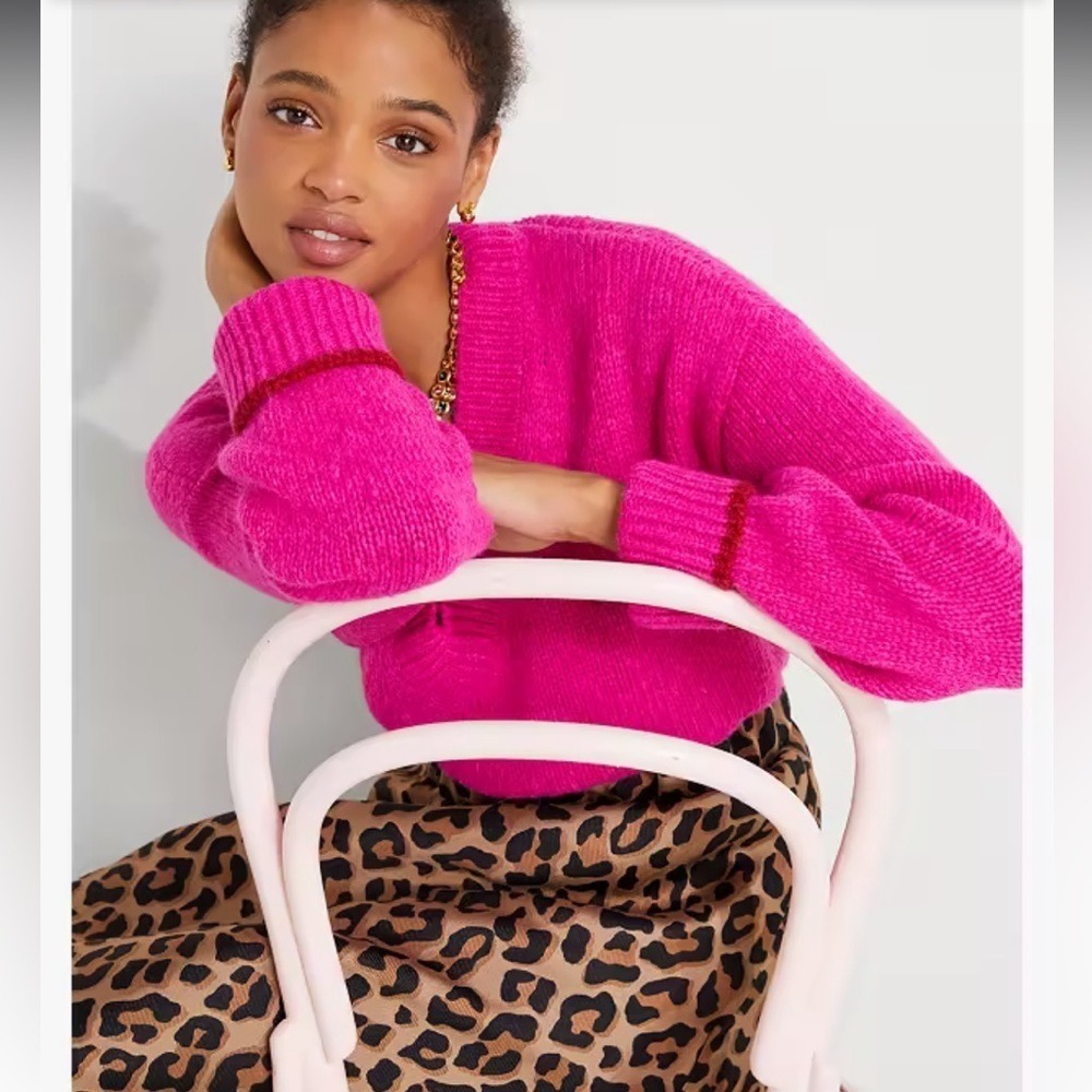 Kate Spade Tipped V Neck Sweater color Pink Size XL NEW with TAGS!